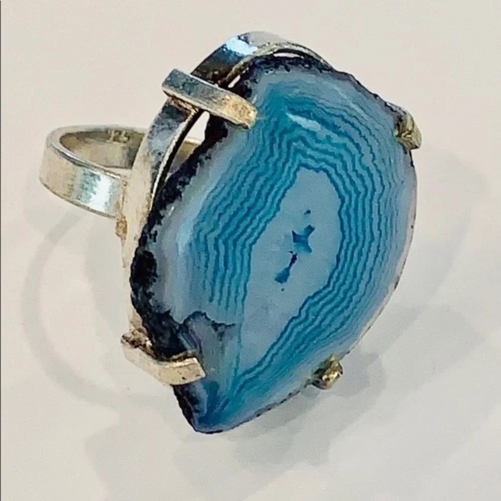 Silver sliced agate polished stone statement